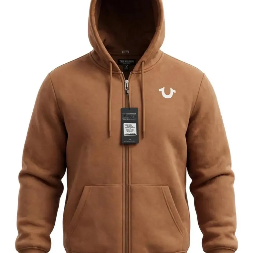 NWT True Religion Oversize TR Buddha Zip Hoodie Mens L Thrush Brown Horseshoe